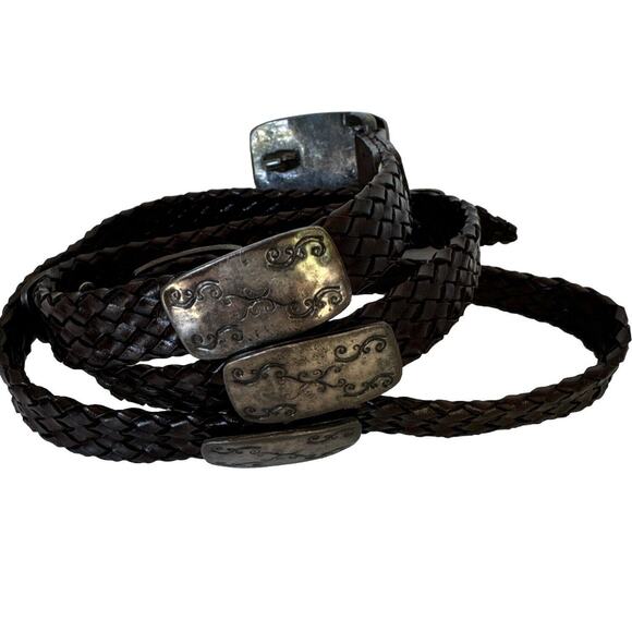 Women\'s Leather Belt Snake Brown Braided Made Italy Metal Details 37’ main image 7
